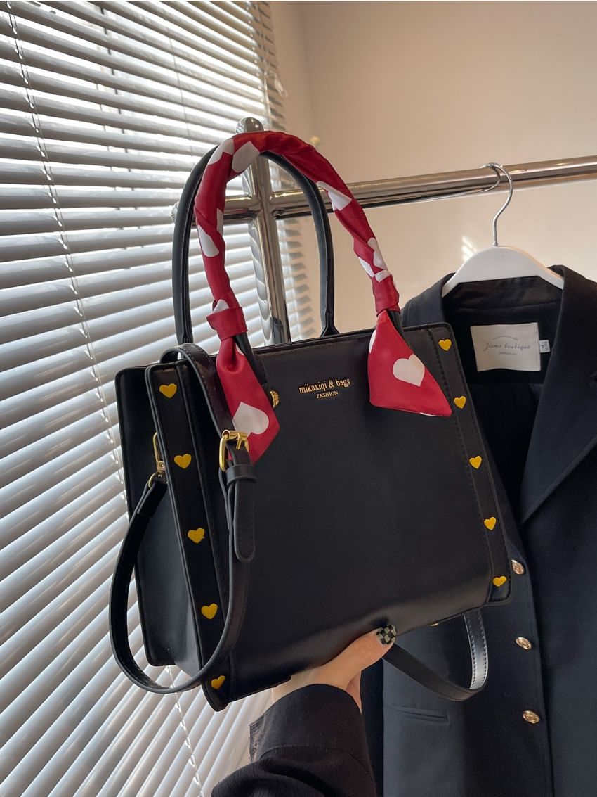 Heart Embroidery Twilly Scarf Decor Square Bag