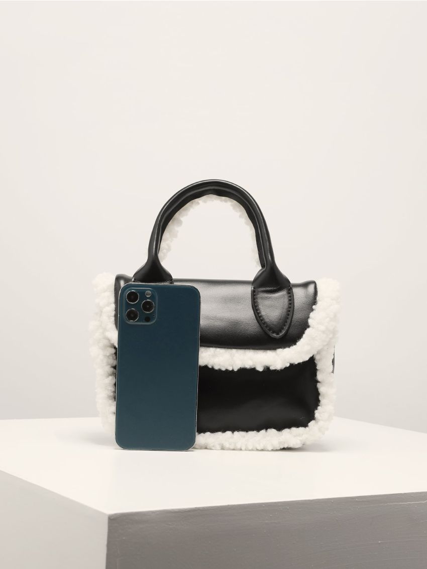Mini Fuzzy Trim Flap Square Bag