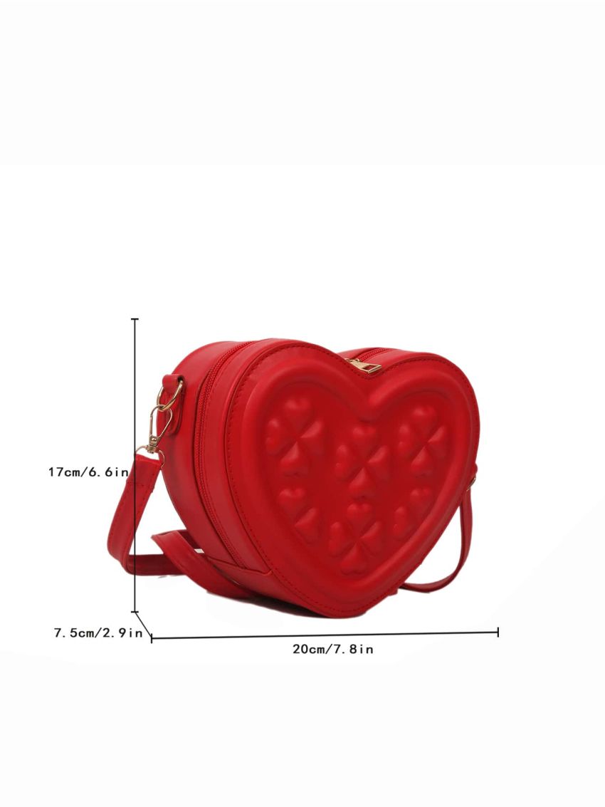 Mini Neon-red Four-leaf Clover Embossed Heart Design Novelty Bag