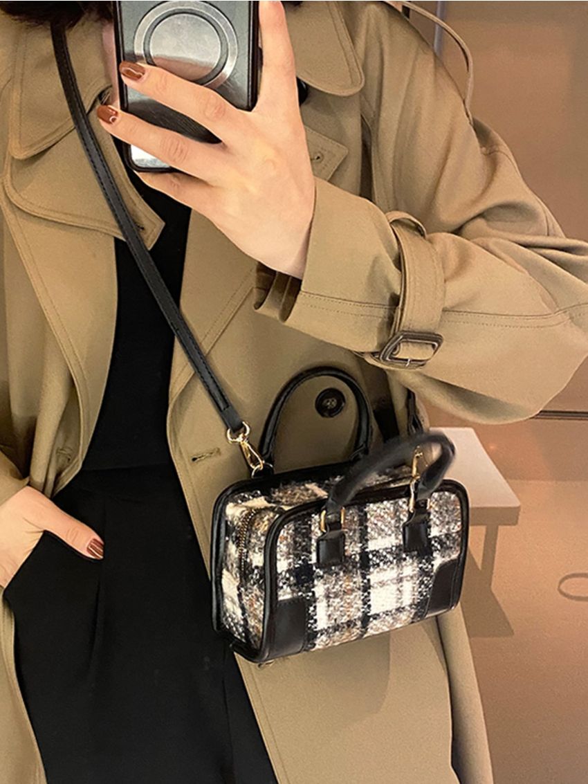 Plaid Pattern Satchel Bag