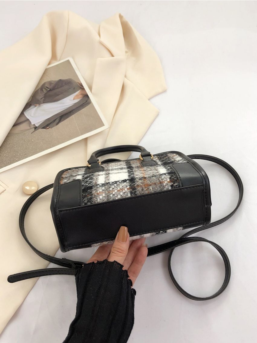 Plaid Pattern Satchel Bag