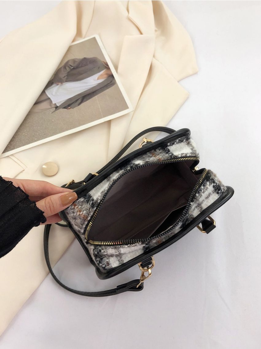 Plaid Pattern Satchel Bag