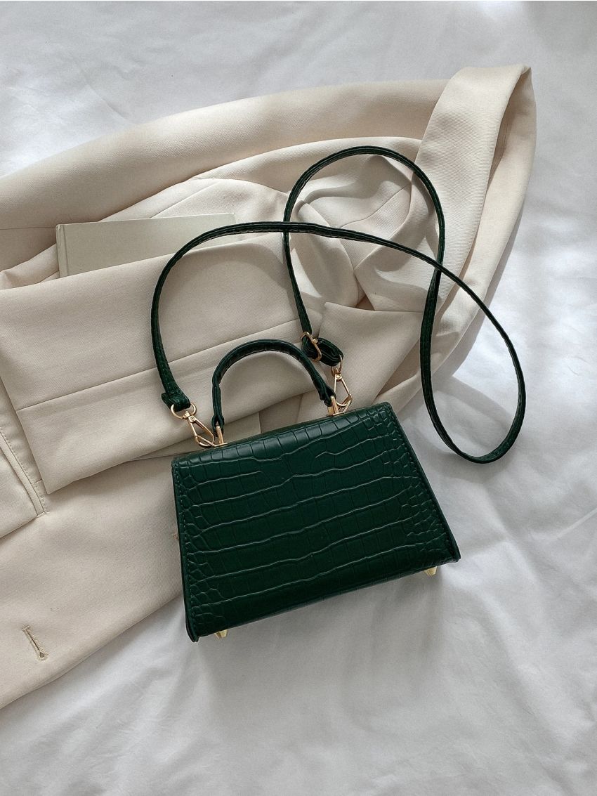 Mini Crocodile Embossed Twist Lock Flap Square Bag