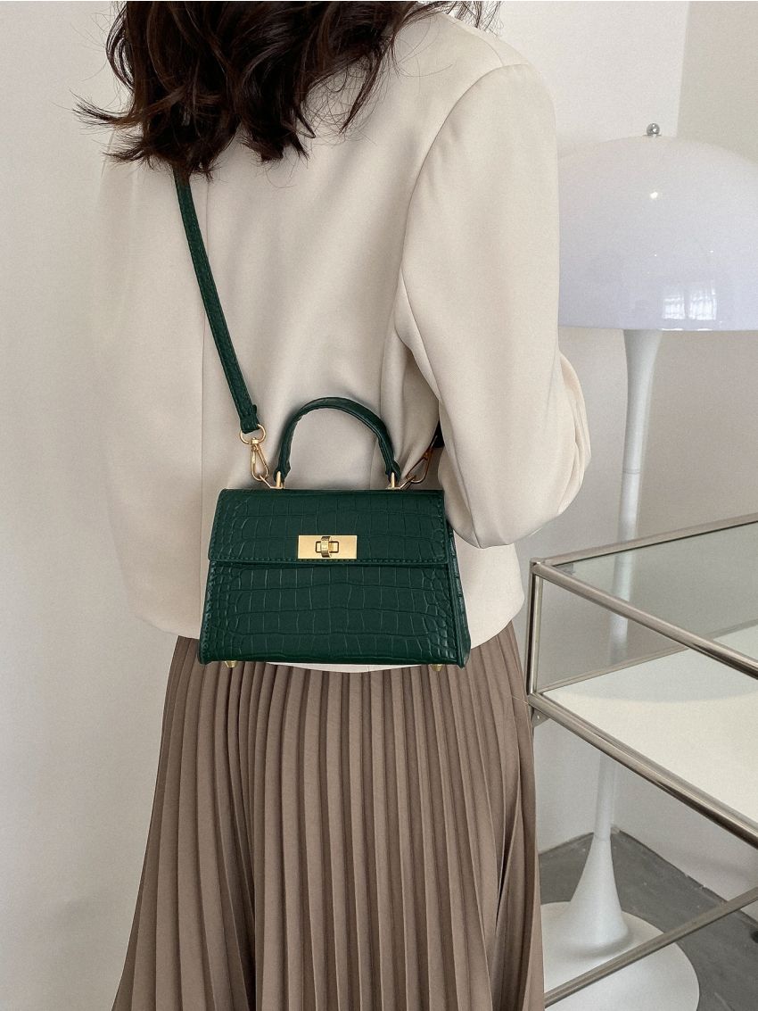 Mini Crocodile Embossed Twist Lock Flap Square Bag