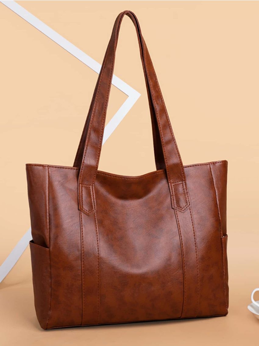 Minimalist Double Handle Large Capacity Tote Bag, Casual Solid Shoulder Bag Women's Elegant Zipper Handbag, Mothers Day Gift For Mom