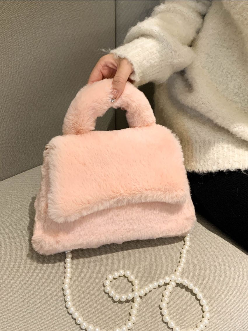 Faux Pearl Beaded Flap Flannelette Square Bag