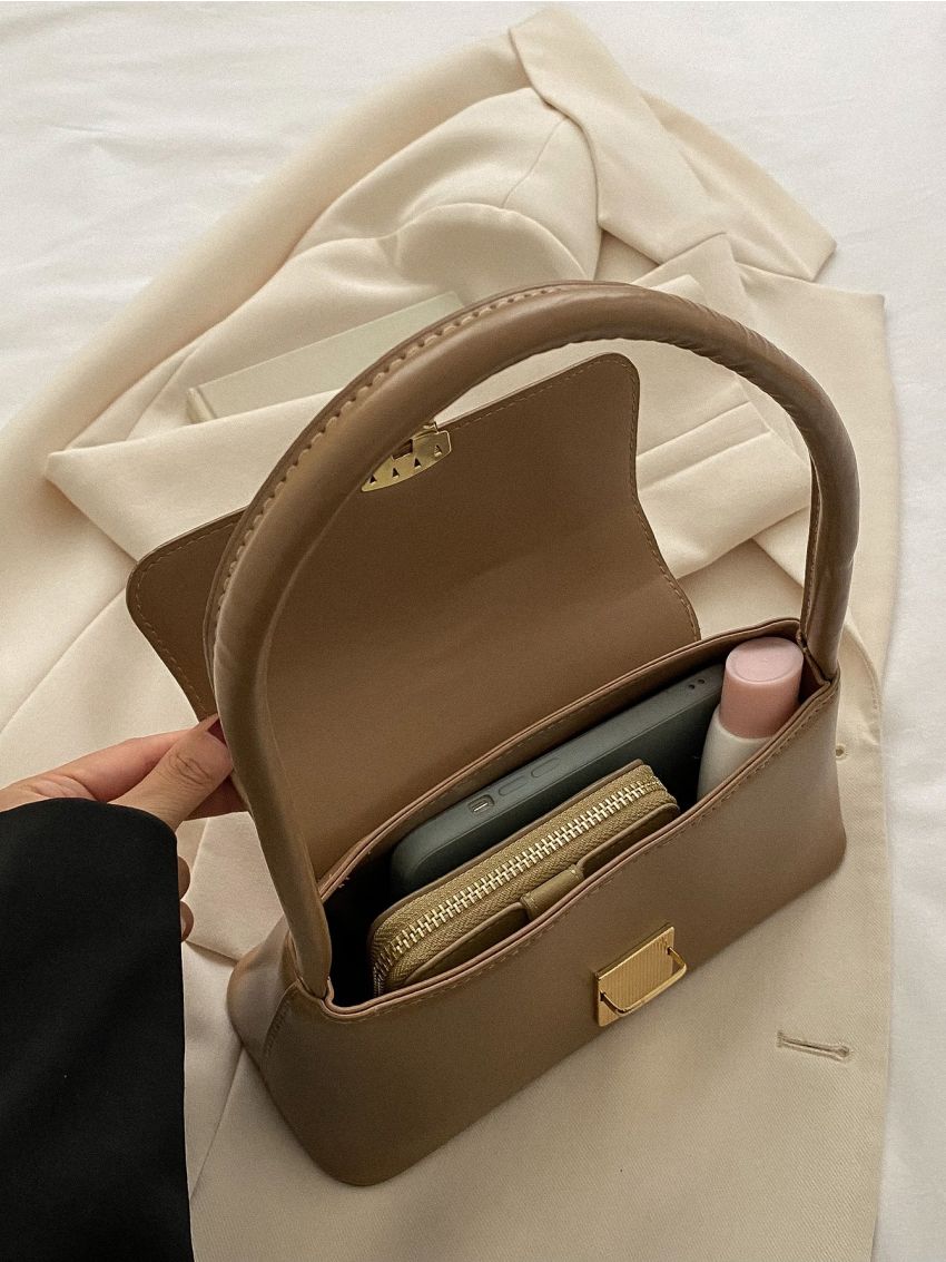 Metal Lock Flap Baguette Bag