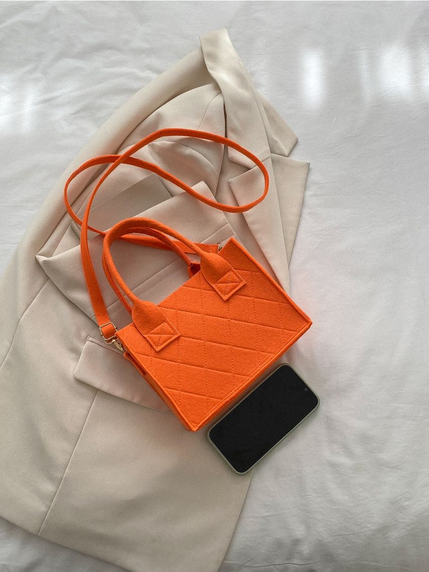 Small Stitch Detail Square Bag Double Handle Black