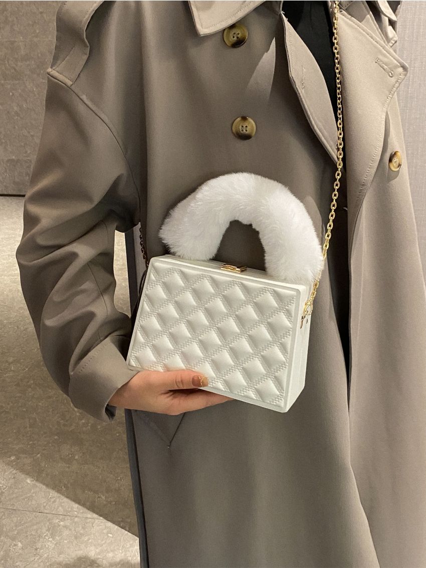 Mini Geometric Embossed Fuzzy Chain Box Bag