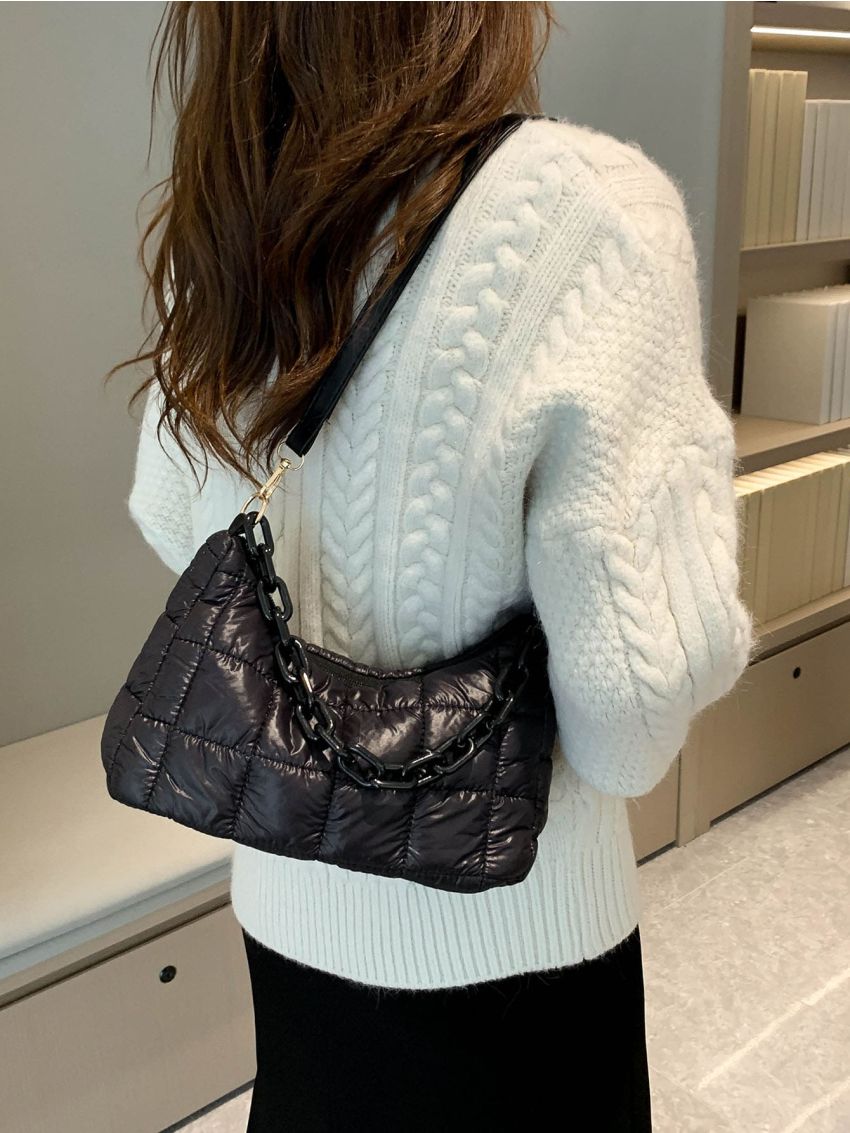 Quilted Chain Decor Hobo Bag