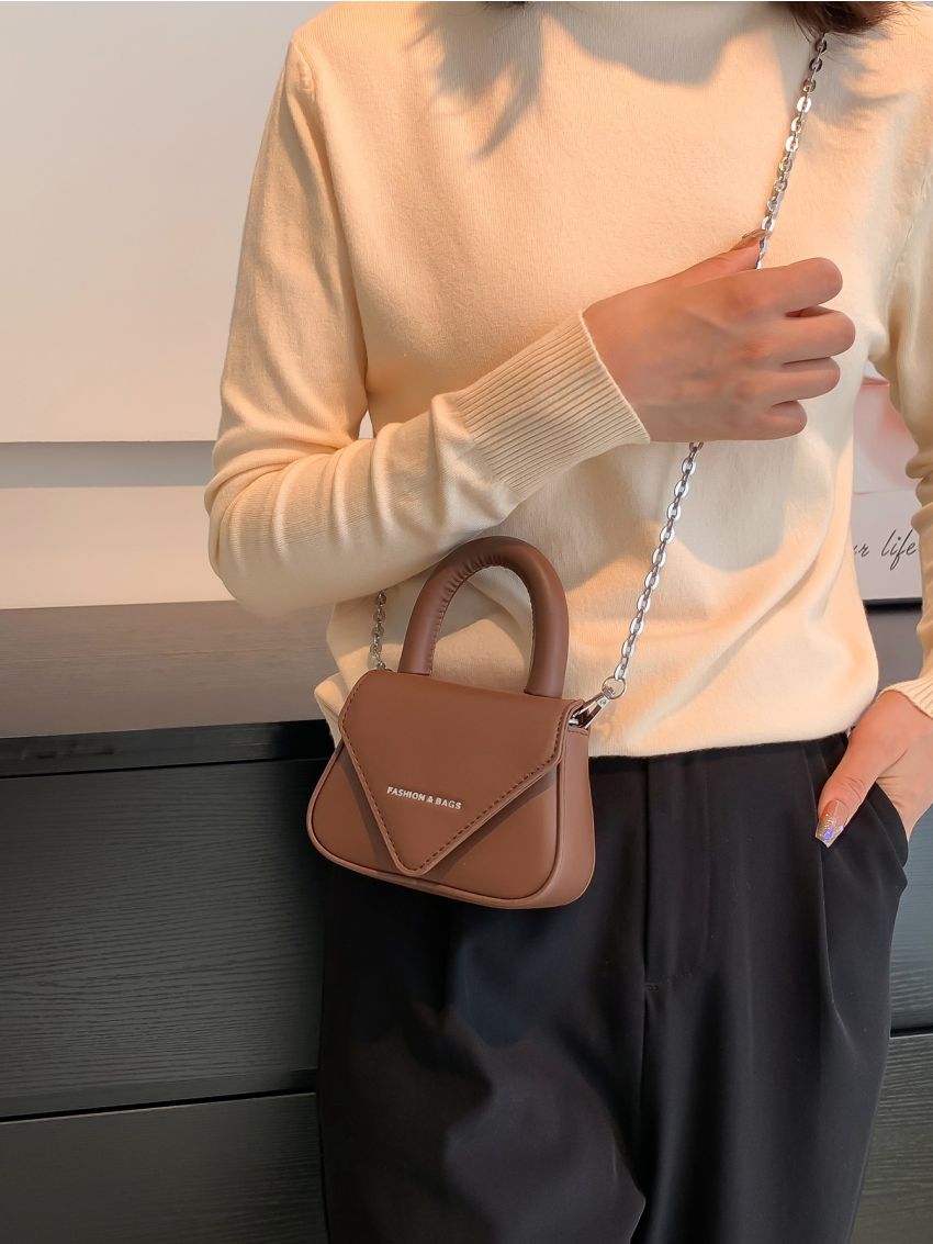 Mini Letter Graphic Flap Chain Square Bag