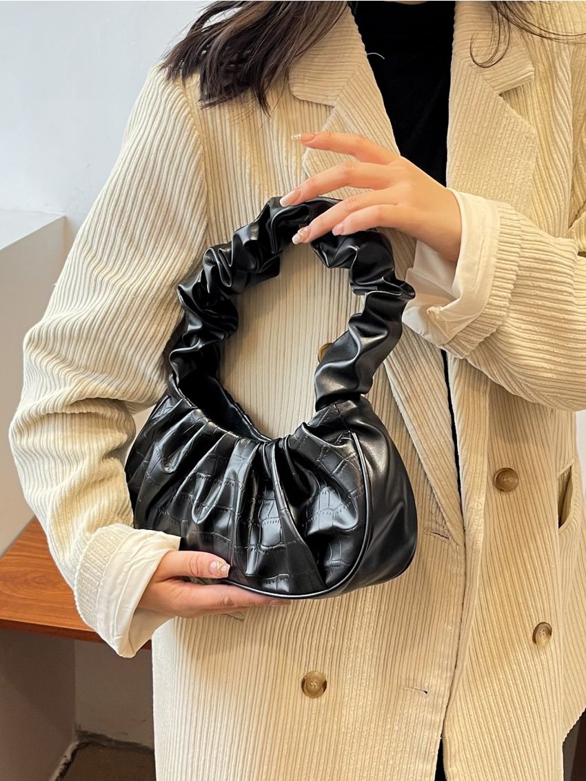 Minimalist Geometric Embossed Ruched Bag