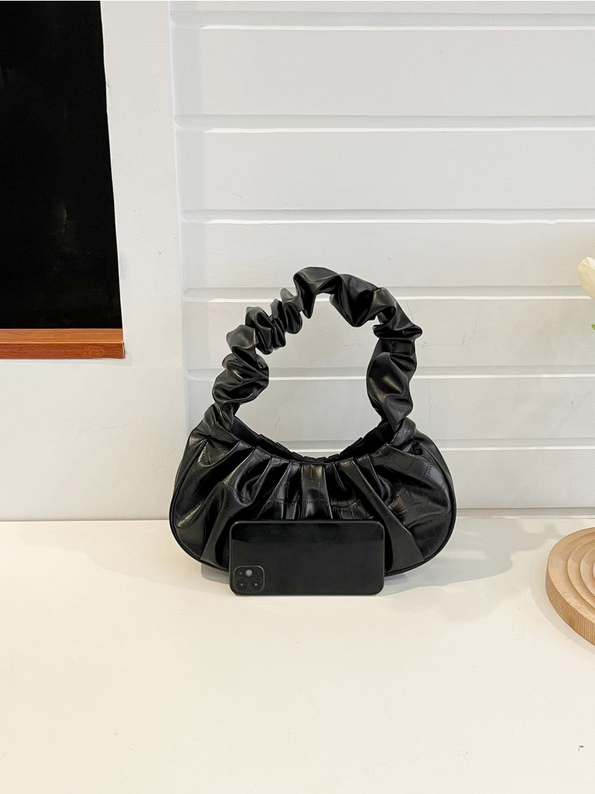 Minimalist Geometric Embossed Ruched Bag