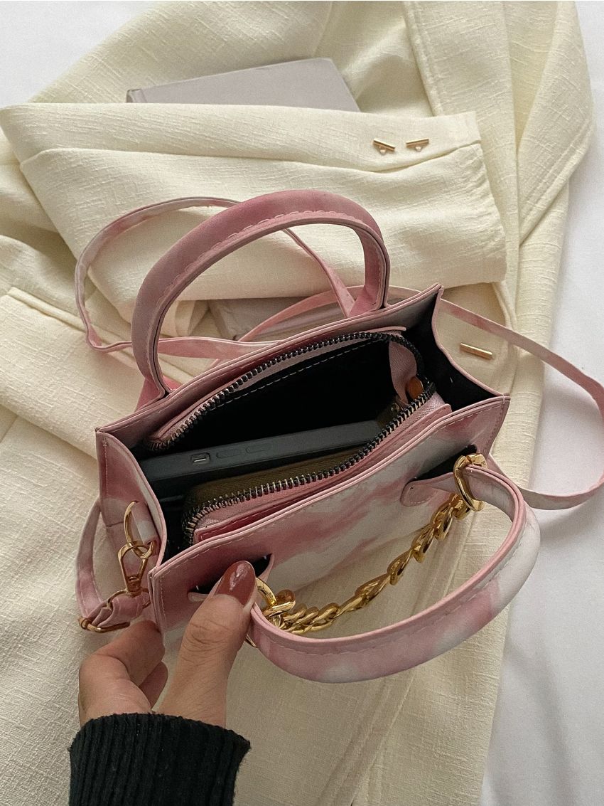 Mini Tie Dye Chain Decor Square Bag