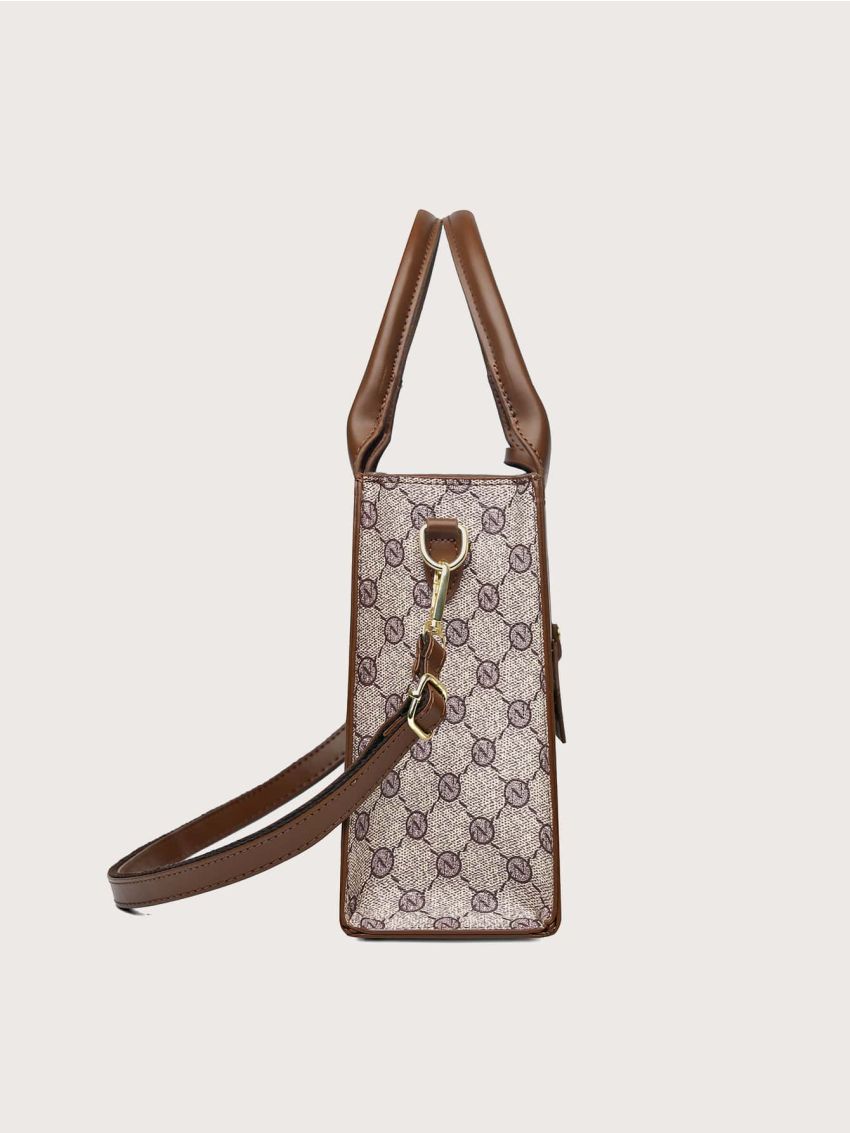 Geometric & Letter Graphic Square Bag With Geometric Charm