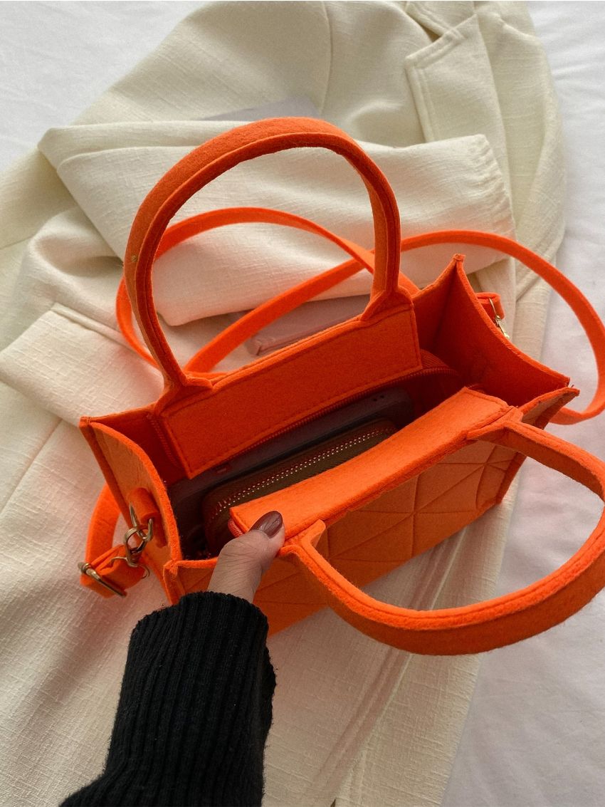 Mini Neon Orange Stitch Felt Square Bag