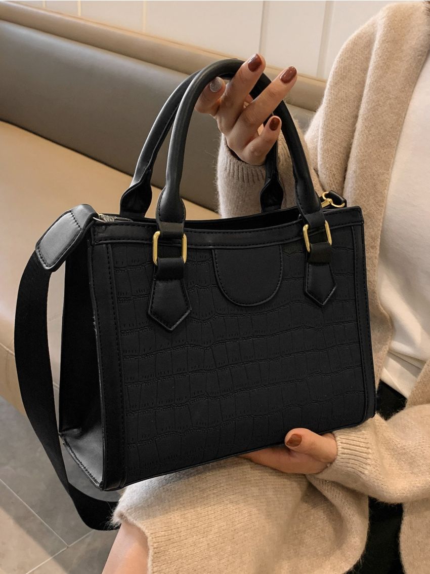 Crocodile Embossed Square Bag