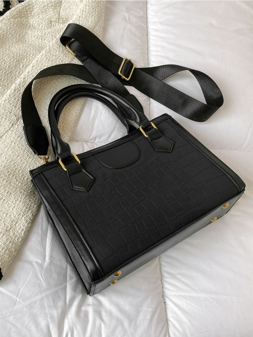 Crocodile Embossed Square Bag