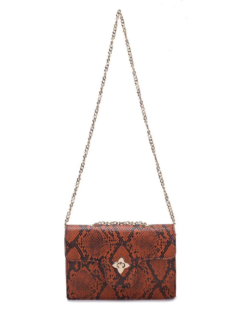 Snakeskin Print Flap Chain Bag