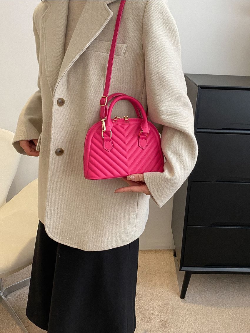 Mini Neon Pink Chevron Dome Bag