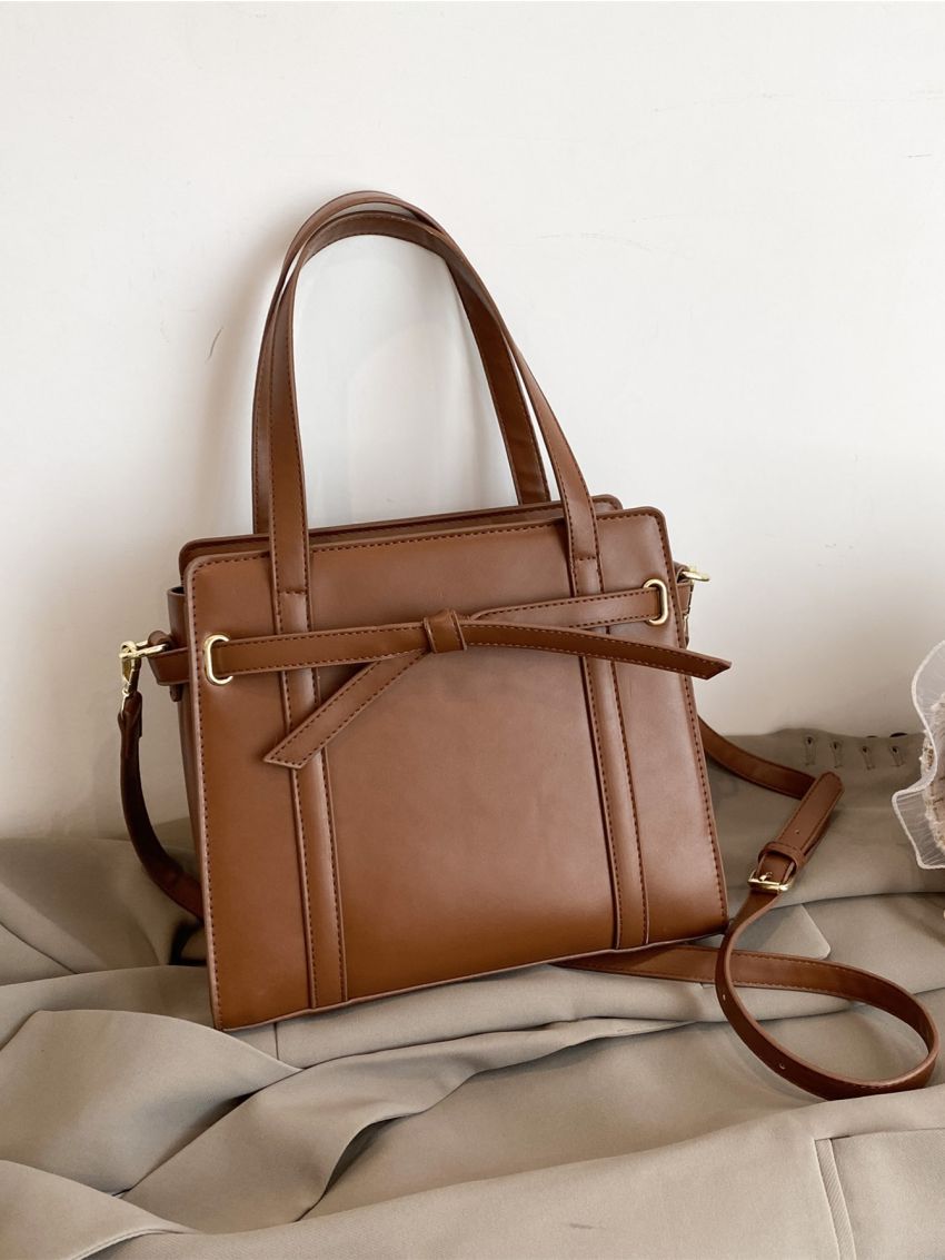 Knot Decor Double Handle Square Bag