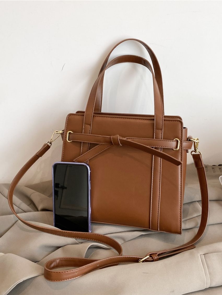 Knot Decor Double Handle Square Bag