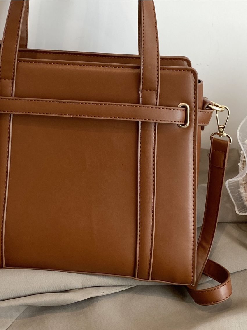 Knot Decor Double Handle Square Bag