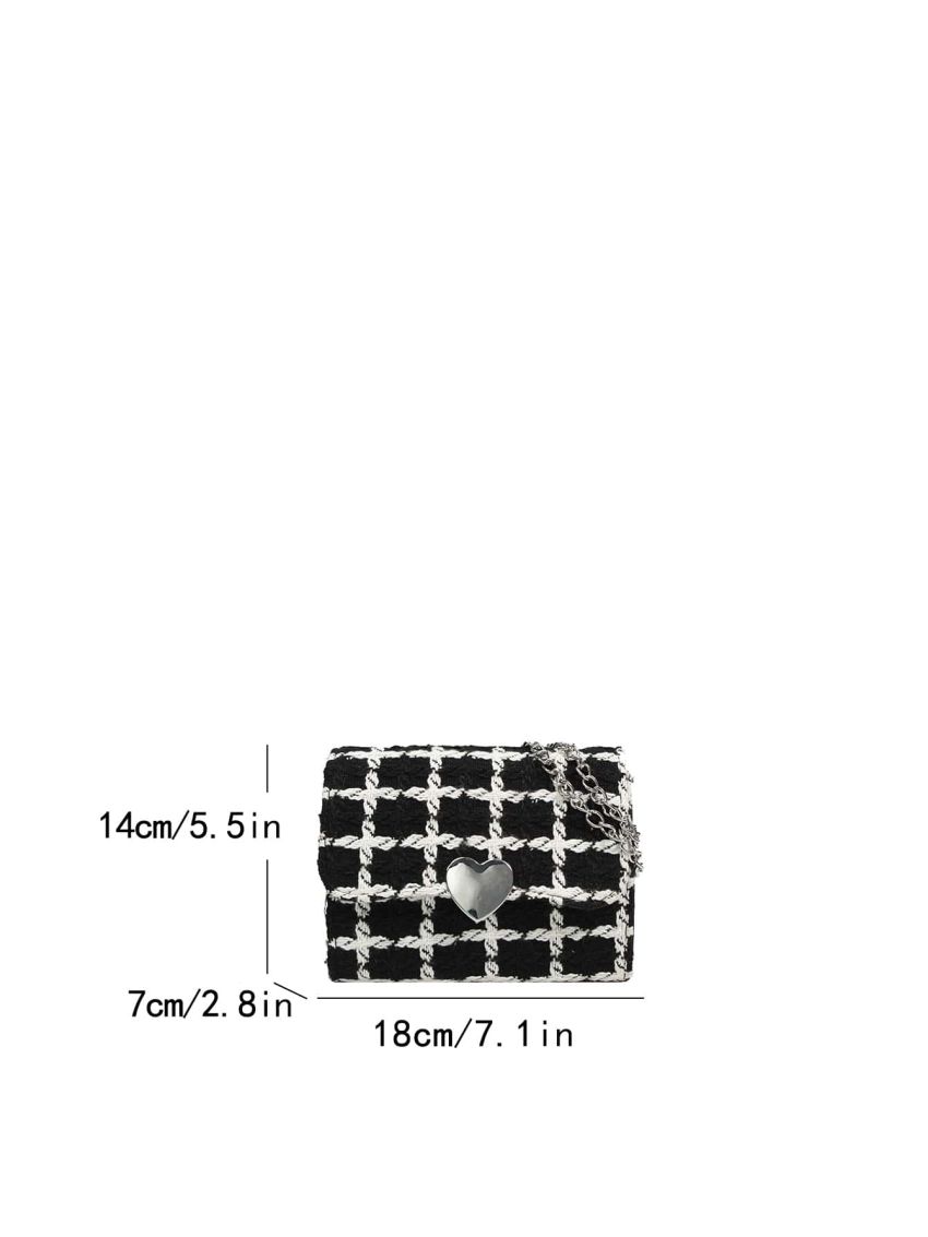 Mini Plaid Pattern Heart Decor Flap Chain Square Bag