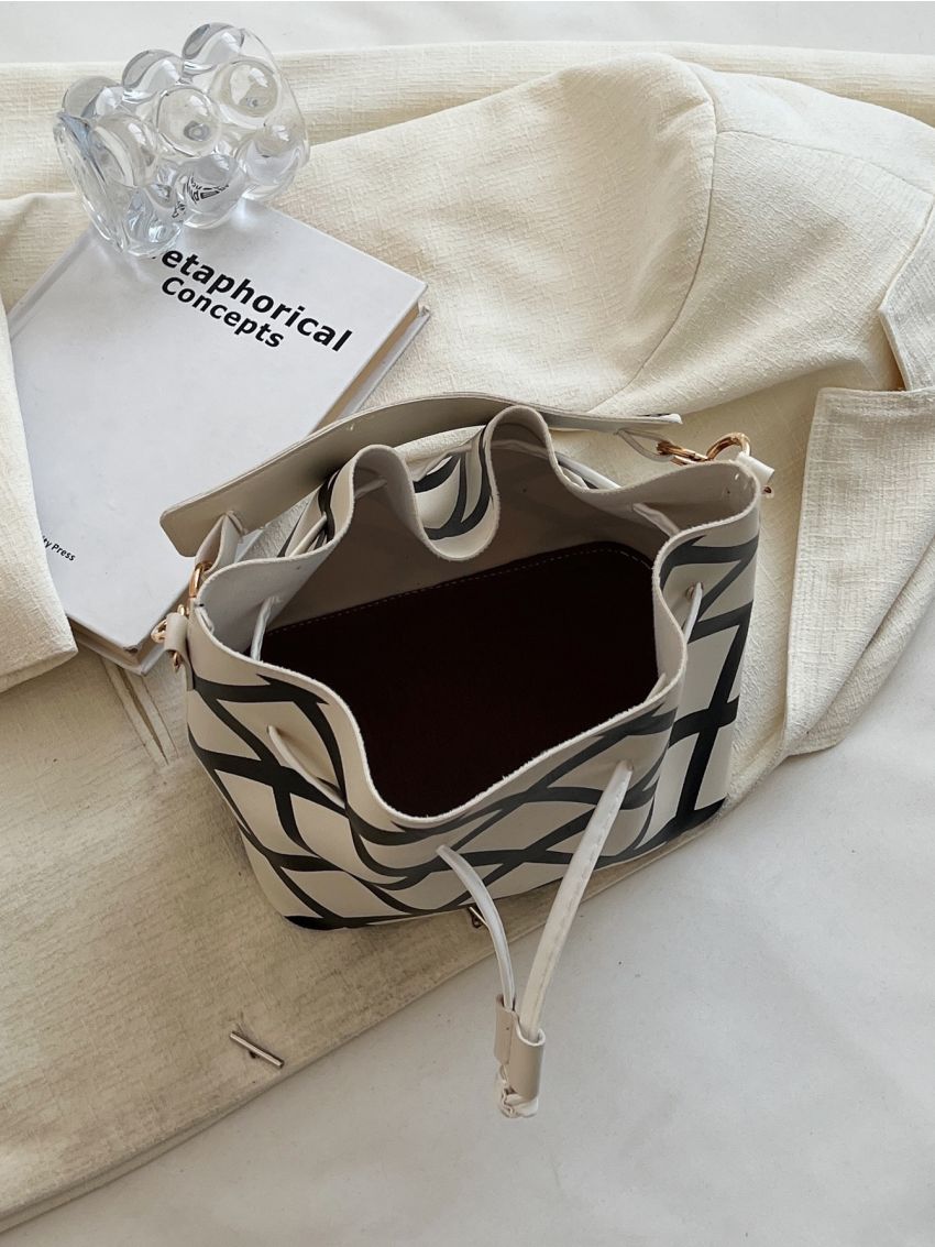 Plaid Pattern Drawstring Detail Bucket Bag