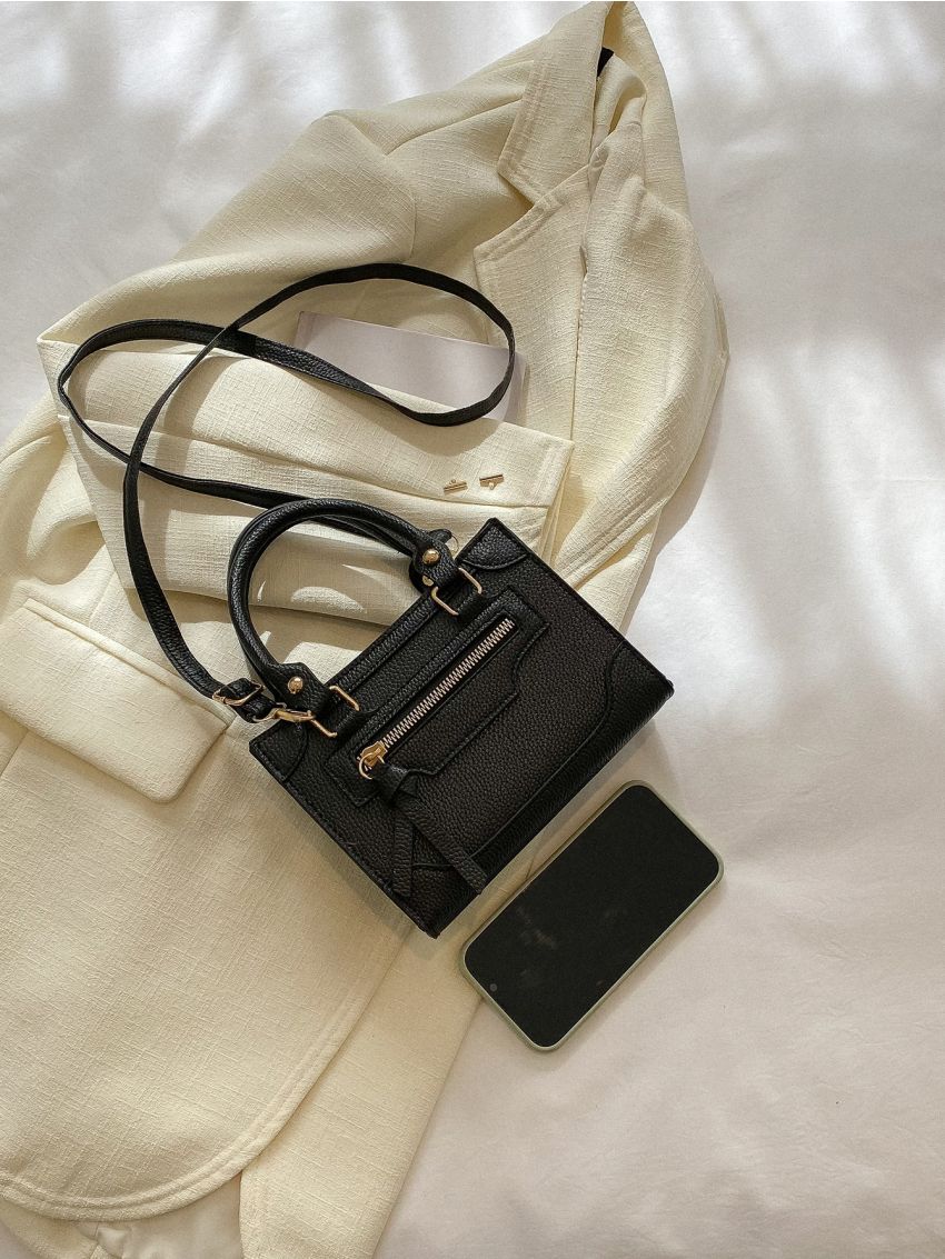 Mini Litchi Embossed Double Handle Square Bag