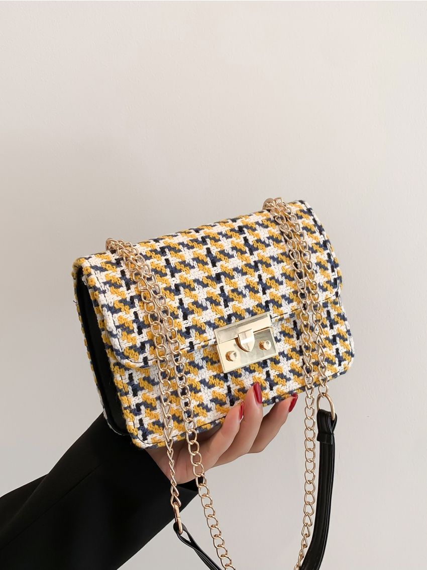 Houndstooth Square Bag Flap Mini