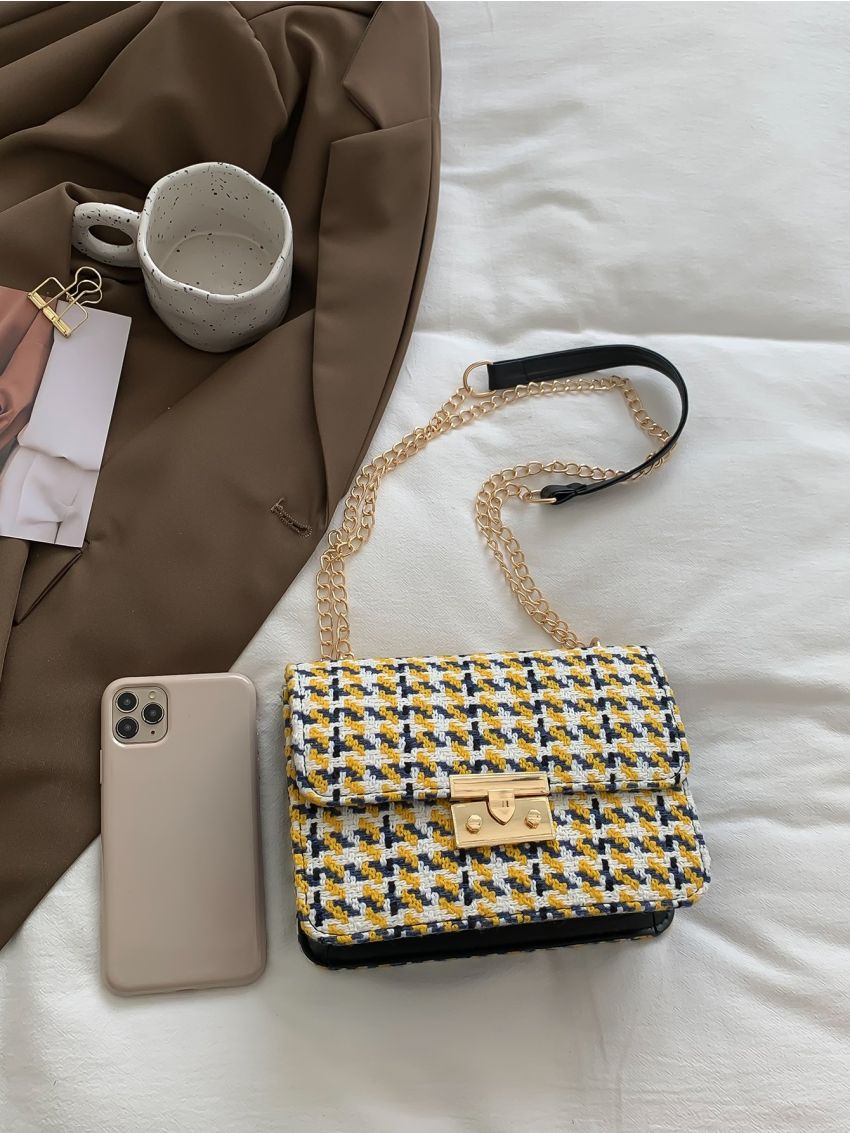 Houndstooth Square Bag Flap Mini