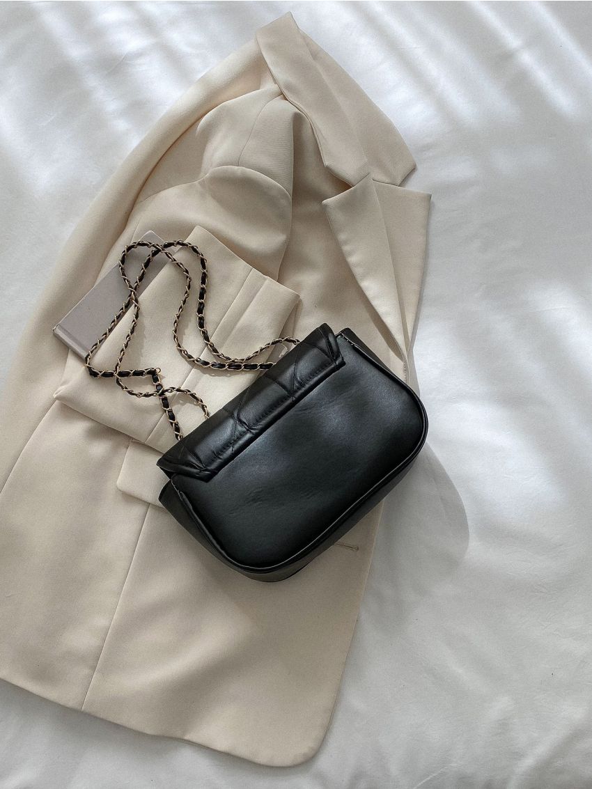 Geometric Quilted Flap Chain Square Bag