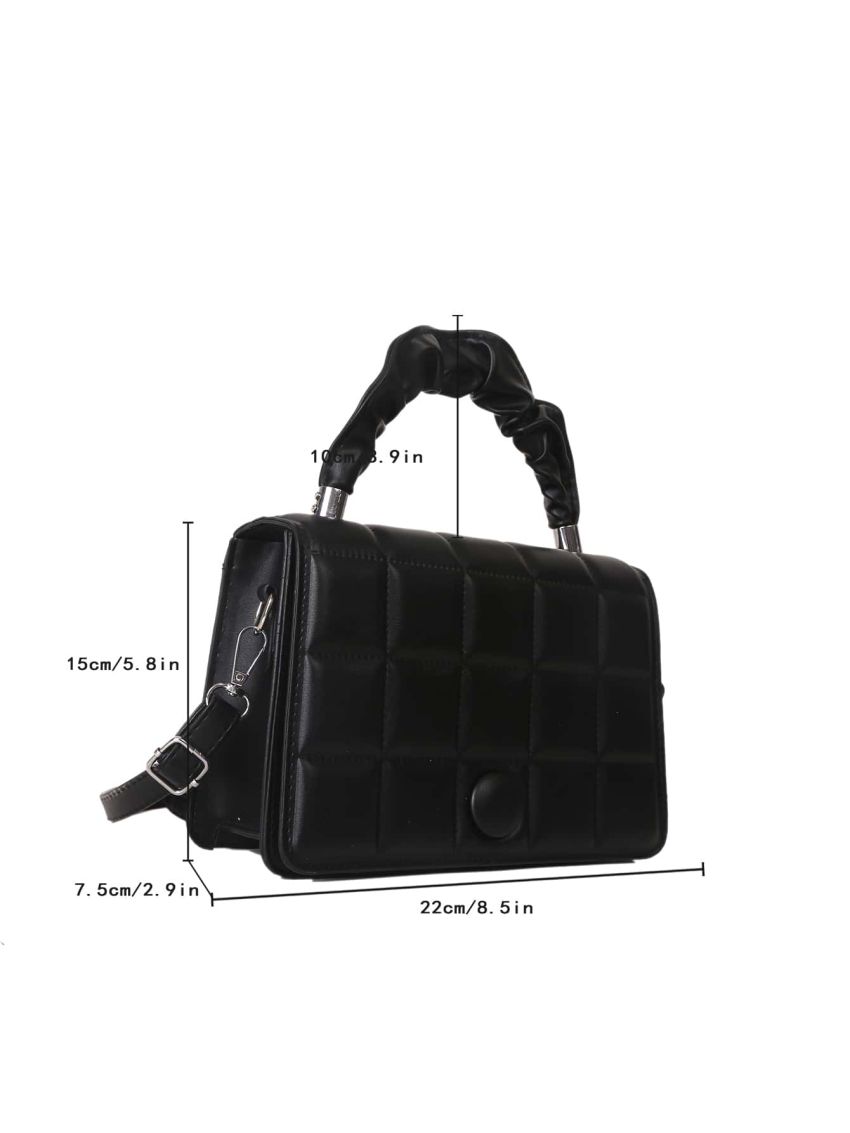 Quilted Pattern Button Decor Ruched Top Handle Square Bag