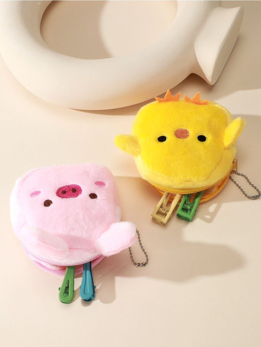 2pcs Cartoon Chicken & Pig Design Coin Purses