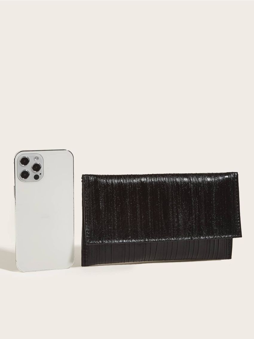 Metallic Ruched Panel Flap Chain Envelope Bag