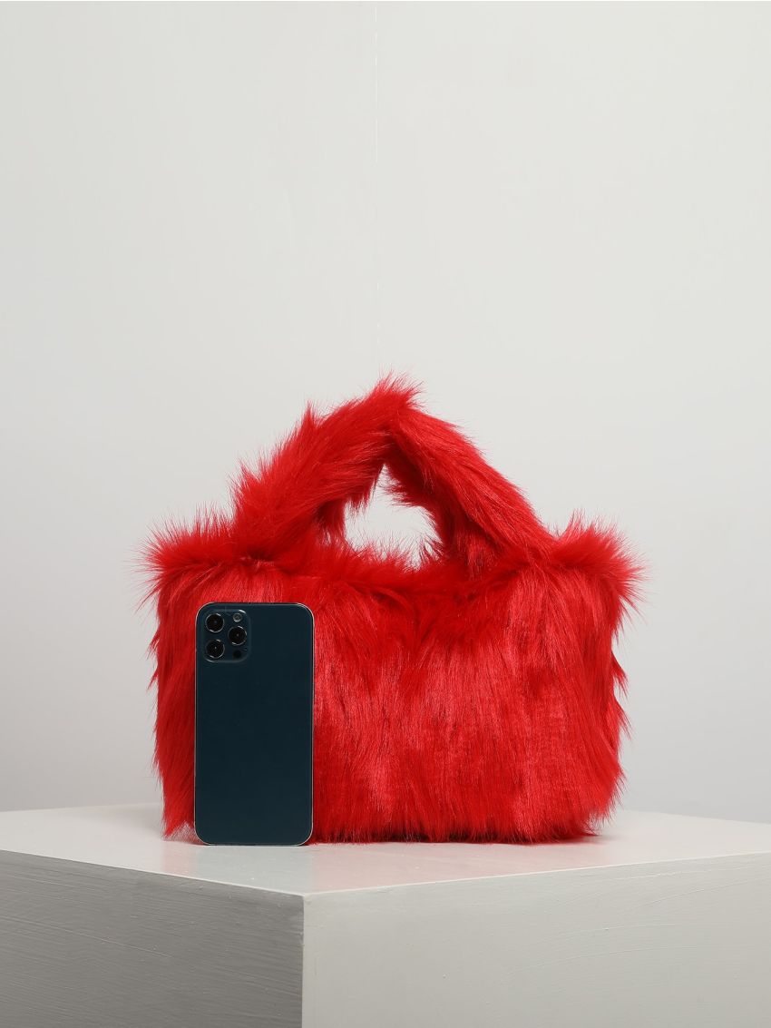 Neon Red Minimalist Fuzzy Satchel Bag