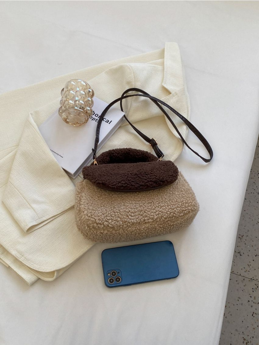 Two Tone Fluffy Flap Square Bag
