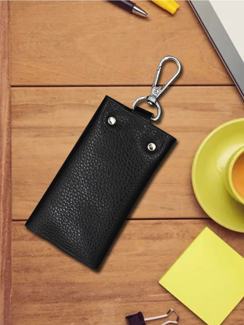 Litchi Embossed Key Case Fashionable Snap Button PU Car Holder Case