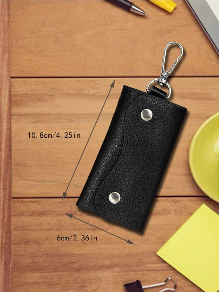 Litchi Embossed Key Case Fashionable Snap Button PU Car Holder Case