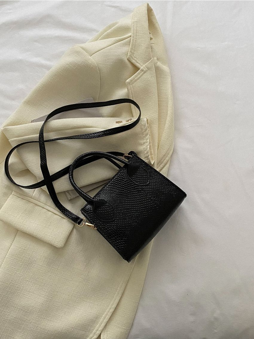 Mini Snakeskin Embossed Chain Decor Square Bag