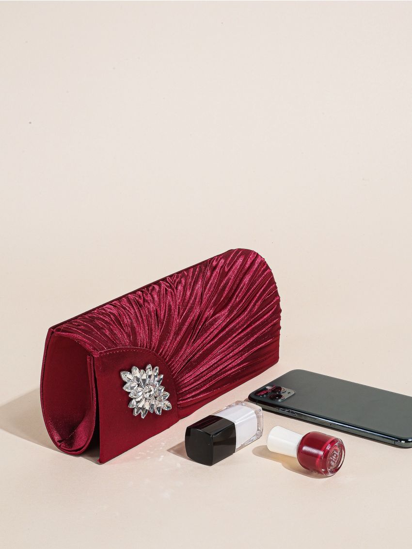 Rhinestone Decor Envelope Bag Ruched Glamorous For Party