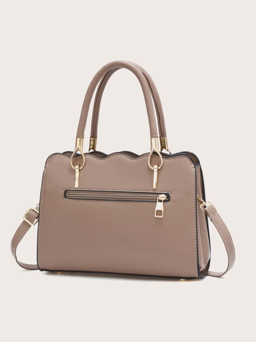 Pom-pom Decor Scallop Trim Satchel Bag, Mothers Day Gift For Mom