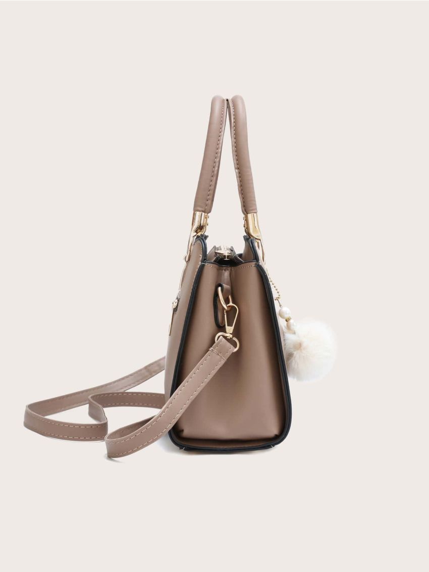 Pom-pom Decor Scallop Trim Satchel Bag, Mothers Day Gift For Mom