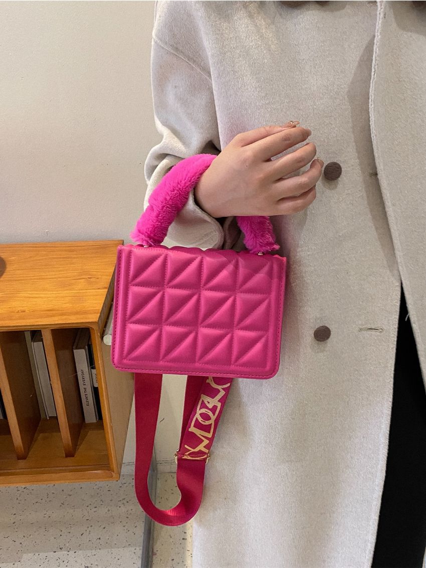 Mini Neon Pink Quilted Flap Square Bag