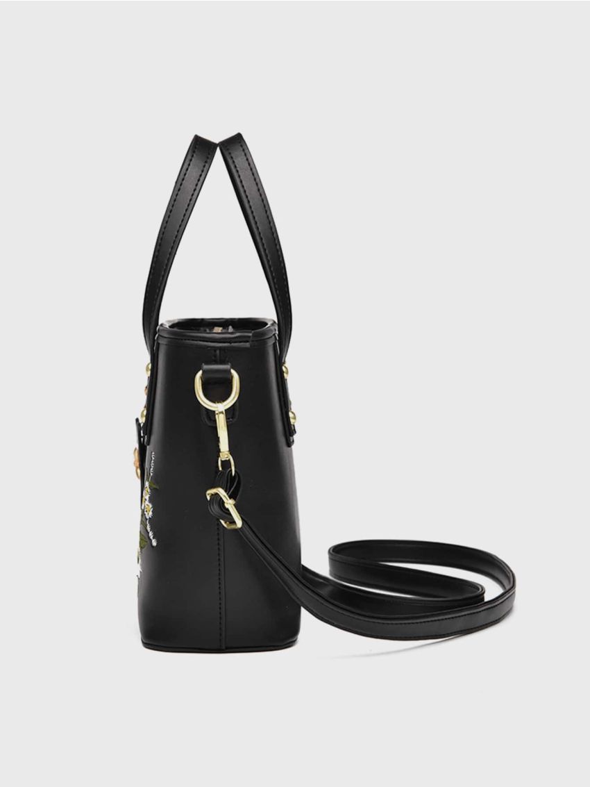 Mini Floral Embroidery Square Bag, Elegant For Office & Work