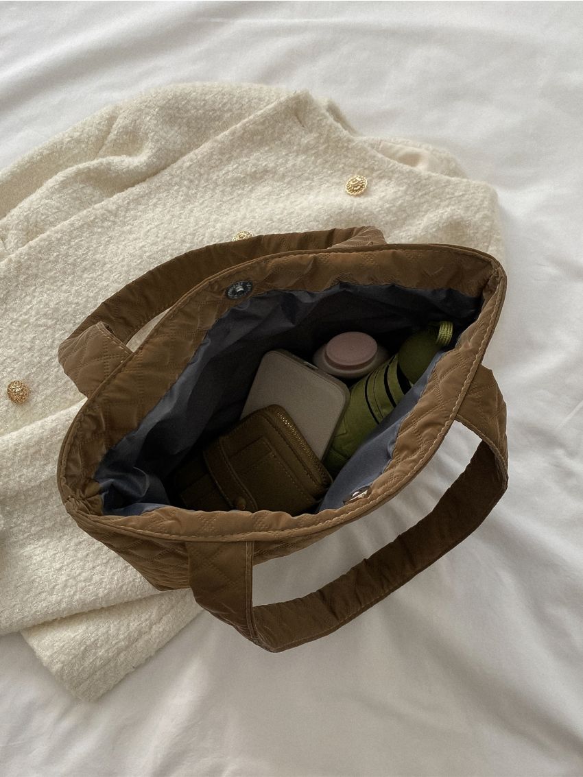 Quilted Detail Square Bag Minimalist Double Handle