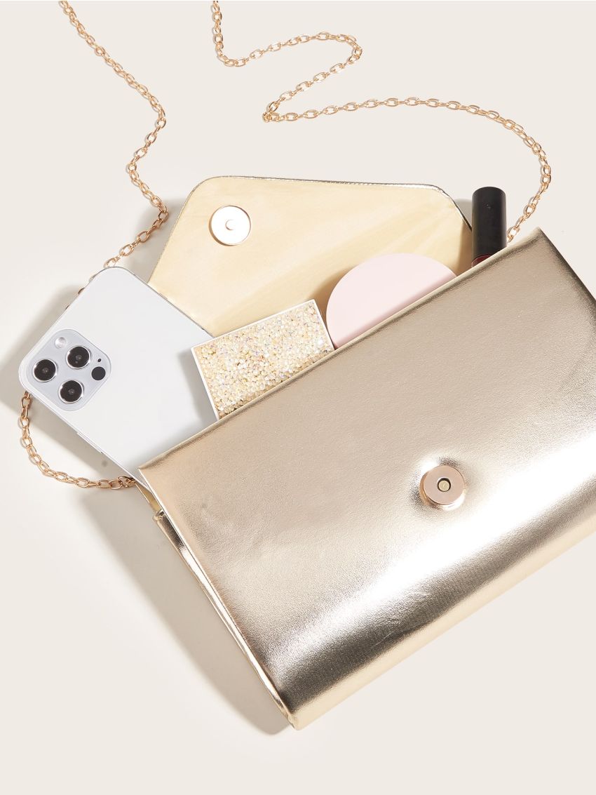 Metallic Flap Chain Square Bag