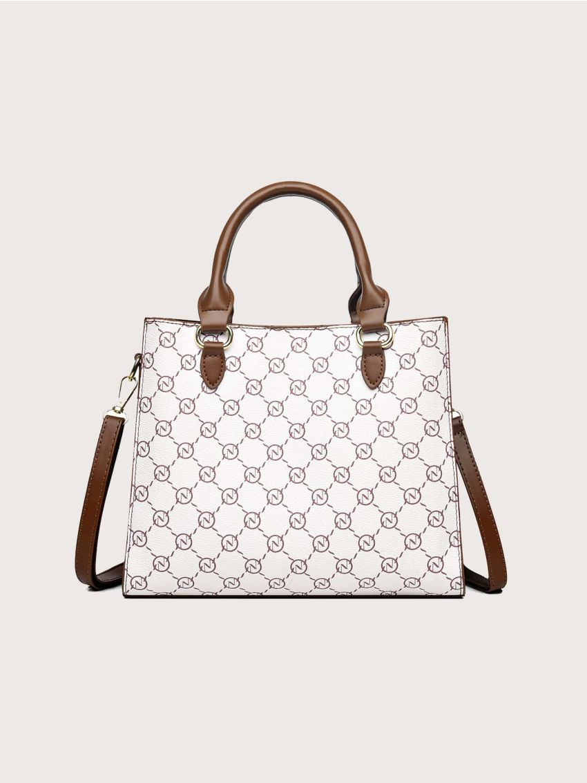 Geometric Pattern Square Bag With Bag Charm