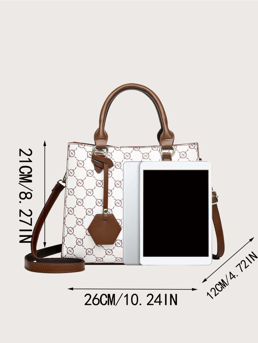 Geometric Pattern Square Bag With Bag Charm